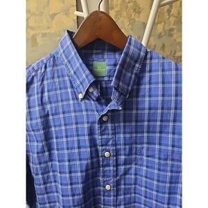 Sid Mashburn Men's Sz L  Royal Blue Plaid Button Down Collar Sport Shirt EUC